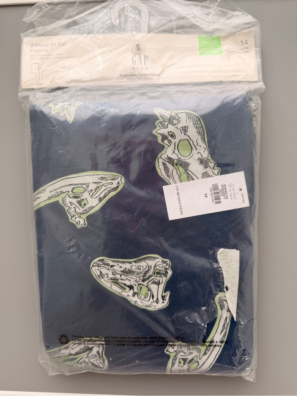 GAP Kids Navy Pajama Set with Lime Dinosaur Skulls